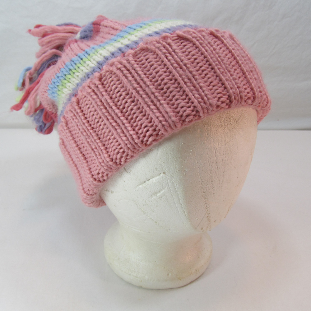 Youth Knit Winter Pom Beanie Hat Multicolored